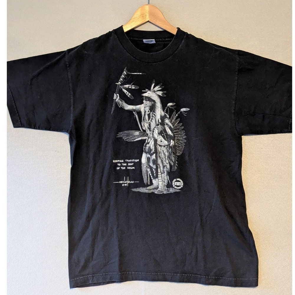 Vtg Murina T-Shirt Black Native American Graphic Menchego 95 Mens L